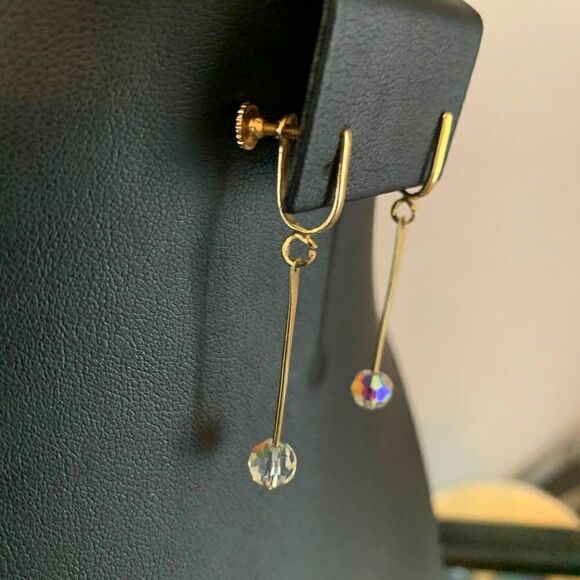 Elegant U drop AB Crystal stick earrings, Vintage, Unmarked - Picture 3 of 4